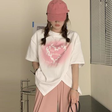 白色短袖t恤女2025夏季設計感小眾開叉寬松甜酷不規則別致潮上衣