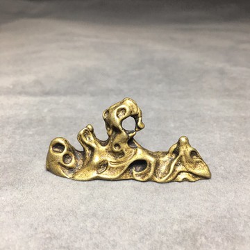 古玩古董文房擺件 黃銅壓尺山形筆架手工銅器筆架山 文房四寶