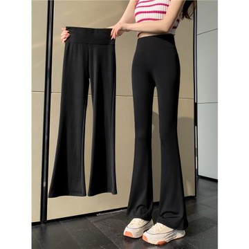 夏季新款女士鯊魚皮微喇褲子高腰寬松拖地長褲休閑薄款顯瘦馬蹄褲