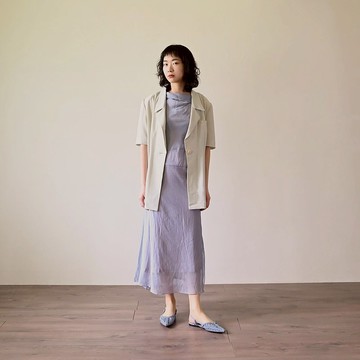 【NaSuBi Vintage】麻紗面料短袖古著西裝外套