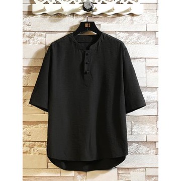 亞麻t恤男短袖夏季薄款中國風寬松大碼潮流棉麻胖子冰絲唐裝半袖