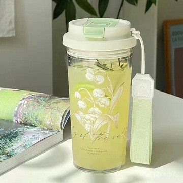 ⚡在臺出⚡鈴蘭花水杯新款女生高顔值吸管隨行塑料杯子高級感輕奢 C2XM