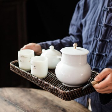 越南進口手工長方形藤編茶具功夫茶道配件圓形手提編織筐水果收納