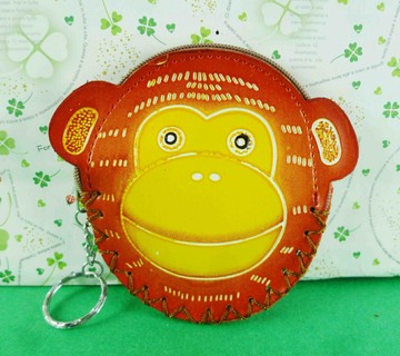 【震撼精品百貨】日本精品百貨 皮製零錢包-猴子造型-咖啡色 震撼日式精品百貨