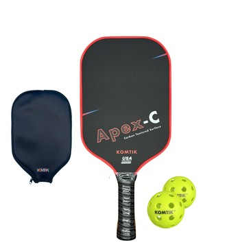 KOMTIK Apex-C 碳纖維匹克球拍 16mm拍芯 磨砂碳布碳纖維 USAPA 認證標章 紅色框 拍套戶外球套組