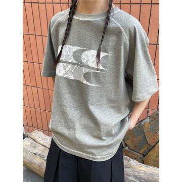 CryingCenter 海藻泥蕾絲3clogo灰調t恤圓領短袖 哭喊中心