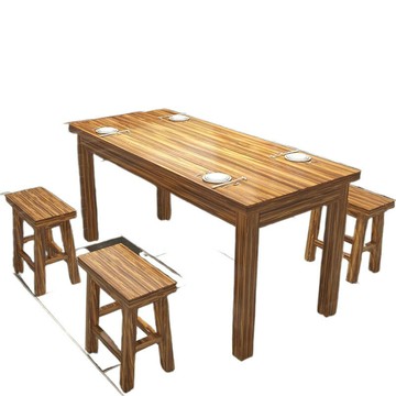 實木碳化桌椅面館飯店小吃店桌椅快餐組合餐廳食堂實木餐桌燒烤[DD010109]