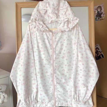 迷糊小熊原創日系可愛軟妹印花連帽外套女夏季寬松休閑防曬衣女