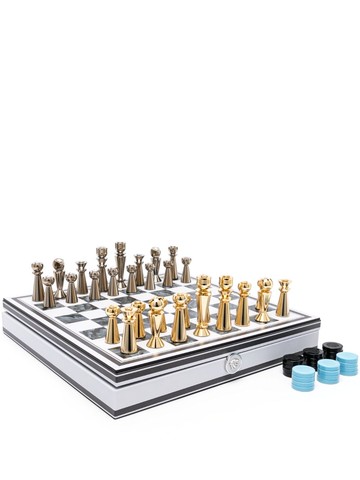 Versace - Barocco-print wood chess set (41cm x 41cm) - unisex - Wood/Plastic/Calf Leather/Fabric/Iron - One Size - White