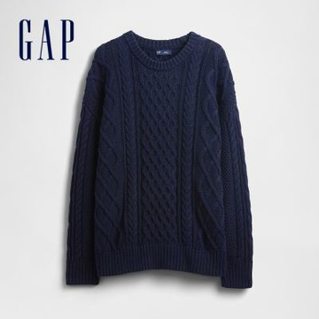 【GAP】女裝|圓領長袖針織衫-海軍藍(820733)