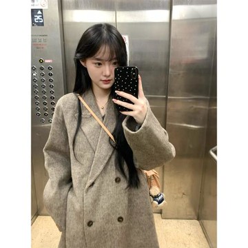 灰色大衣女外套秋冬季高級感加厚毛呢風衣長款高個子深秋初冬穿搭