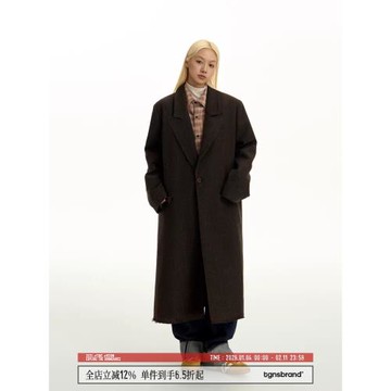 TGNS戧駁領毛呢花紗中長款大衣女春季美拉德呢子高級感廓形外套男