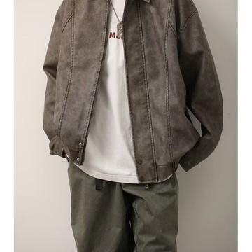 美式復古皮衣外套男時尚高街帥氣潮牌寬鬆休閒機車服男