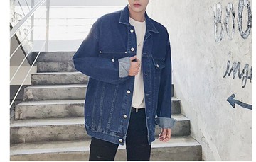 FINDSENSE品牌 港風 男士 新款 百搭 寬松復古牛仔夾克