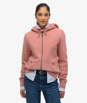 Superdry Women's Athletic Essentials Logo Zip Hoodie Pink Size: 10