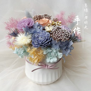 Hello Green T001薰衣草紫系列 永生玫瑰開幕盆栽 乾燥花 生日禮