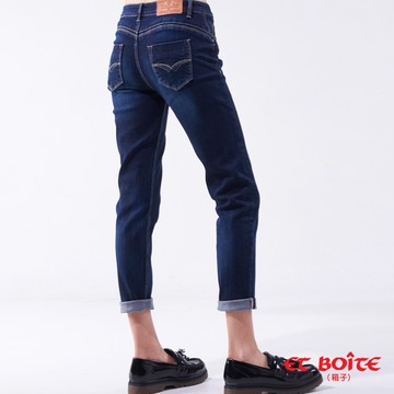 【買1送1】經典弧線男友褲(深藍) - BLUE WAY ET BOITE箱子