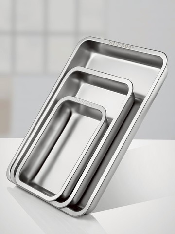 不銹鋼盆長方形盆子平底方盆鹵菜展示盆涼菜盆蒸飯盛菜盆商用鐵盤