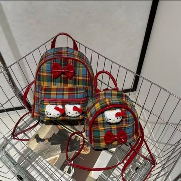 ✨壹灣出貨✨可愛HelloKitty小衆彩色格紋雙肩包帆布2025新款 CI9R