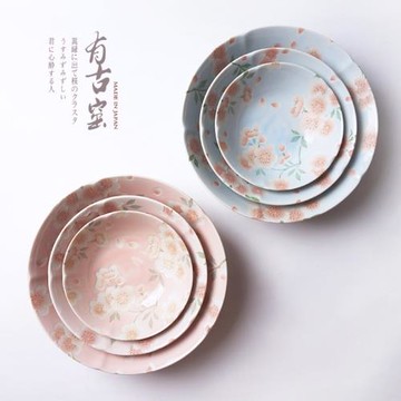美濃燒 日本進口釉下彩櫻花米飯碗甜品碗沙拉碗面碗湯碗 超仙
