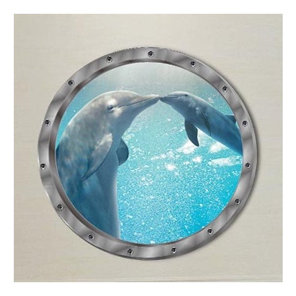 ウォールステッカー 潜水艦窓から イルカのスキンシップ 壁シール 海中 ほのぼの ブルー 洗濯機 冷蔵庫 通販 Lineポイント最大get Lineショッピング