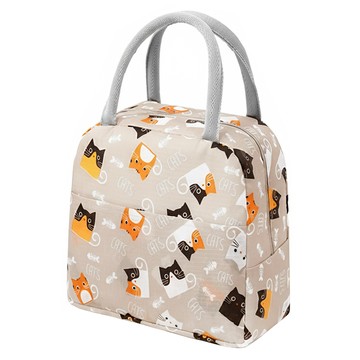 AXIS 艾克思 印花鋁膜內層野餐保溫袋 便當袋  21 x 20 x 11cm  卡其貓 卡其色  1個