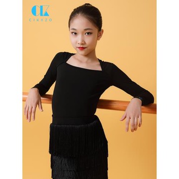 茜卡索 拉丁舞練功服女兒童秋冬舞蹈比賽上衣長袖專業分體衣G1159