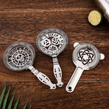 304不銹鋼濾冰器專業花式雞尾酒調酒工具隔冰器霍桑刻花紋骷髏頭