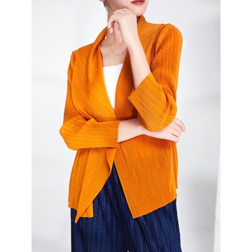 日系百搭短外套女夏季薄款空調衫寬松翻領氣質顯瘦褶皺開衫防曬衫