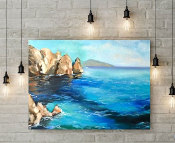 海景原創藝術岩石油畫海景藝術品