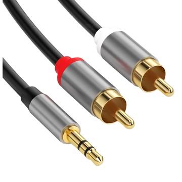 魔宙 RCA雙蓮花頭高傳真音響連接線 3.5mm轉雙蓮花 線長3M 鋁合金 0.3KG 純銅線芯  銀灰色  1條