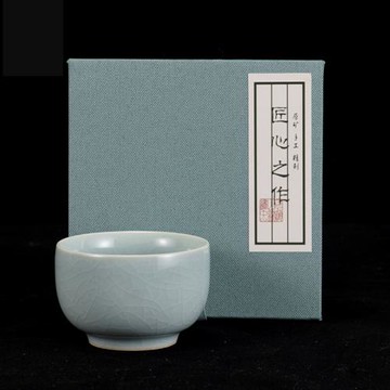 精致汝瓷楊聚斌窯原產地古典冰裂釉開片羅漢杯可養主人杯茶具