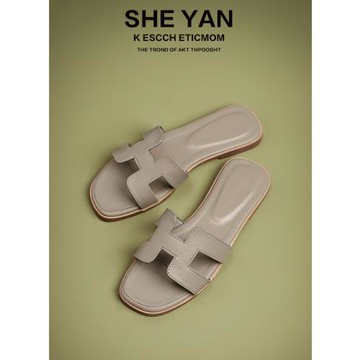 手掌紋拖鞋女夏季外穿時尚2025年新款平底旅游度假沙灘鞋海邊拖鞋