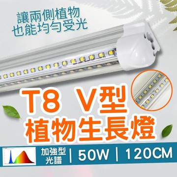 【君沛植物燈】LED植物燈管 T8一體式 V型 加強型光譜 50W 120cm×2支(食蟲植物補光燈)