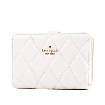 KATE SPADE 絎縫菱格紋對開釦式中夾-奶霜白