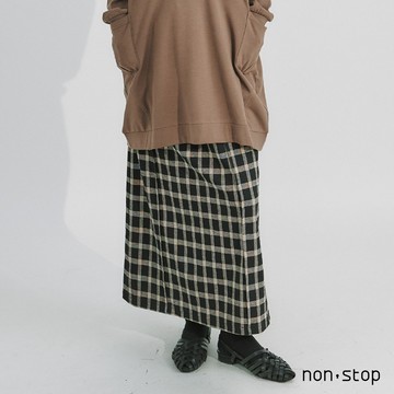 non-stop 溫柔復古磨毛格紋長裙-2色