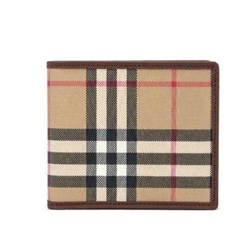 BURBERRY經典格紋零錢帆布對開短夾(典藏米色)