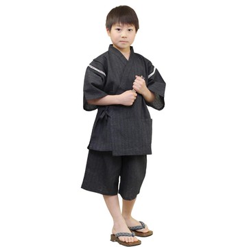 日本 和服 小孩 綿麻 甚平 休閒服 睡衣 成套組 100-130size wn10