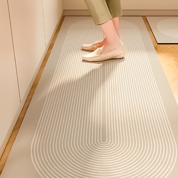 小麥購物 水晶絨廚房地墊 C553 753g  120 x 40cm  橢圓線圈 米色