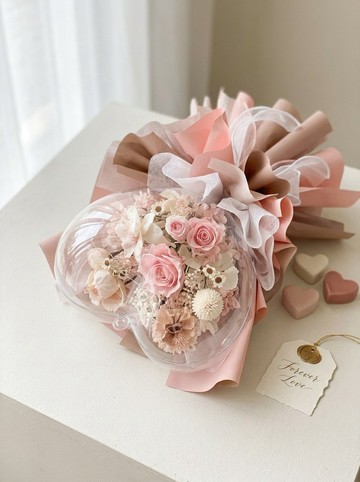 愛心波波球永生花束 韓系乾燥花情人節生日禮物