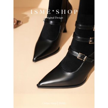 短靴細跟女鞋拼接2024法式新款秋冬時裝靴高跟靴皮帶扣金屬高級感