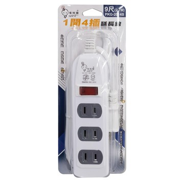 spirit 電精靈 1開4插延長線 9尺(2.7M) 2P電腦 台灣製造 110VAC 60Hz  白色  1個