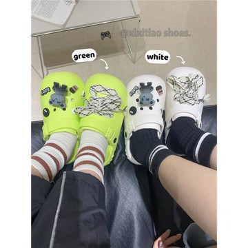 細細條 熒光綠潮酷DIY小熊洞洞鞋男女夏季外穿EVA軟底休閑沙灘鞋