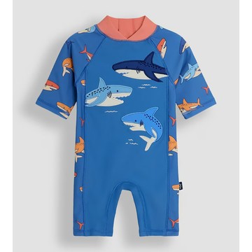 英國 JoJo Maman BeBe 嬰幼兒/兒童連身式防曬泳裝_鯊魚群_JJL5501