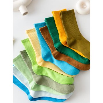多巴胺彩色棉襪純色中筒襪男女襪子學生襪簡約運動長筒堆堆襪子潮