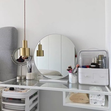 桌上型台式化妝鏡 網紅化妝鏡臺式圓形鏡簡約梳妝臺鏡子大號桌面高清鏡臥室家用ins