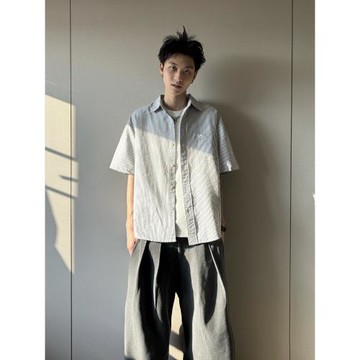 Kid The1One 美式復古cleanfit豎條紋短袖襯衫男女寬松襯衣上衣潮