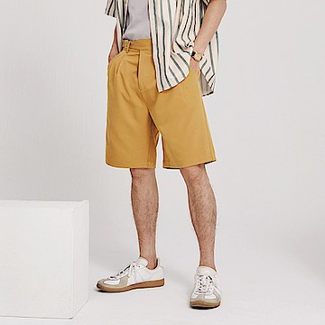 OB嚴選-彈性斜紋腰頭造型釦帶西裝短褲