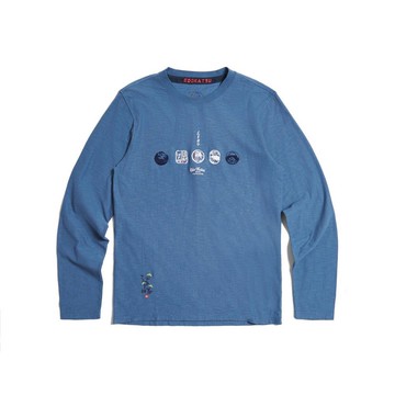 江戶勝 日系 男裝 經典多圖繡花薄長袖T恤(灰藍色) #上衣