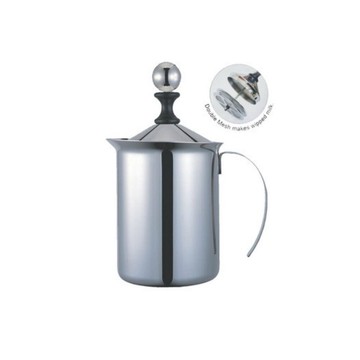 雙層手動牛奶發泡器-寶馬牌 不銹鋼雙層濾網發泡器400cc-良鎂咖啡精品館